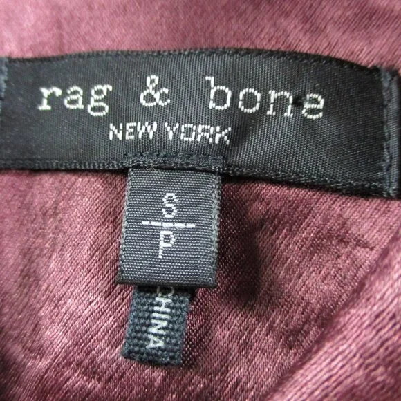 Rag & Bone Top Womens Small Solid Burgundy Satin Silky Flowy Button Up Shirt - Picture 4 of 9